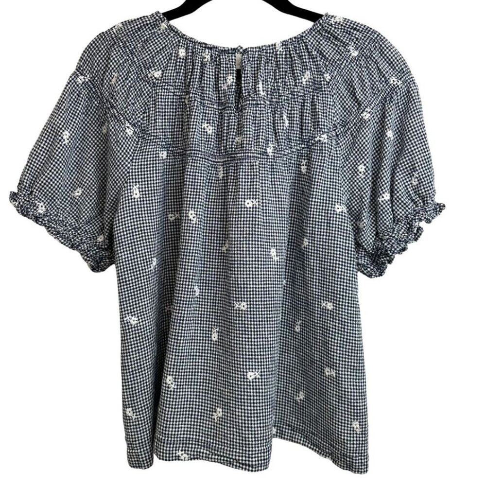 Madewell Embroidered Gingham Shirred Puff-Sleeve Top M - Picture 9 of 12